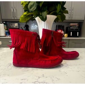 Ugg Kaysa Ankle Fringe Suede Sangria Red Boots - Size 9
